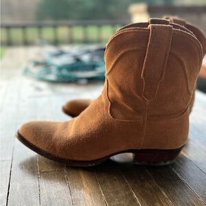 Tecovas suede penny or paige boot.